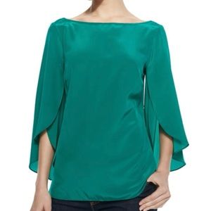 Milly Butterfly-Sleeve Silk Top in Green Size 6